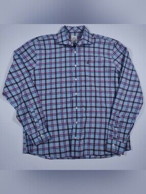 Johnnie-O Hangin' Out Blue, Black, and Red Plaid Casual Button Up Shirt Size L